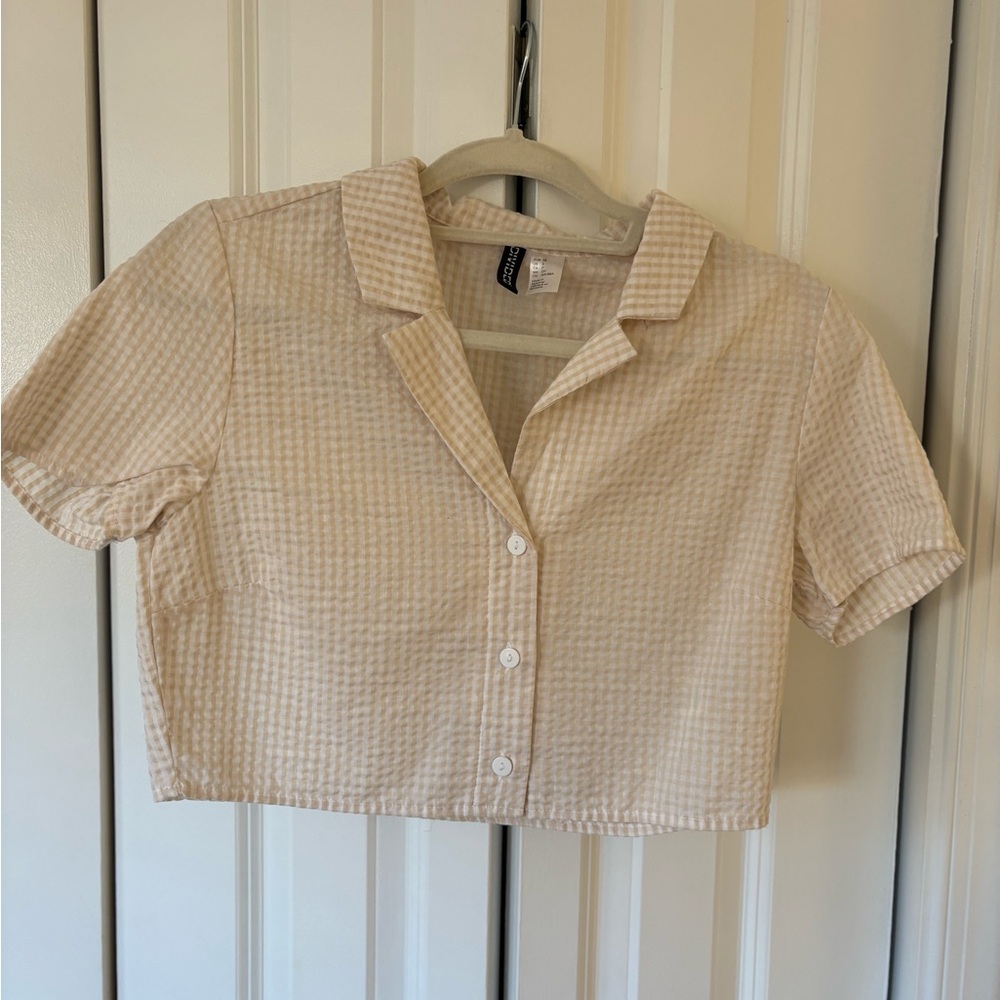 H&M Beige Checkered Blouse